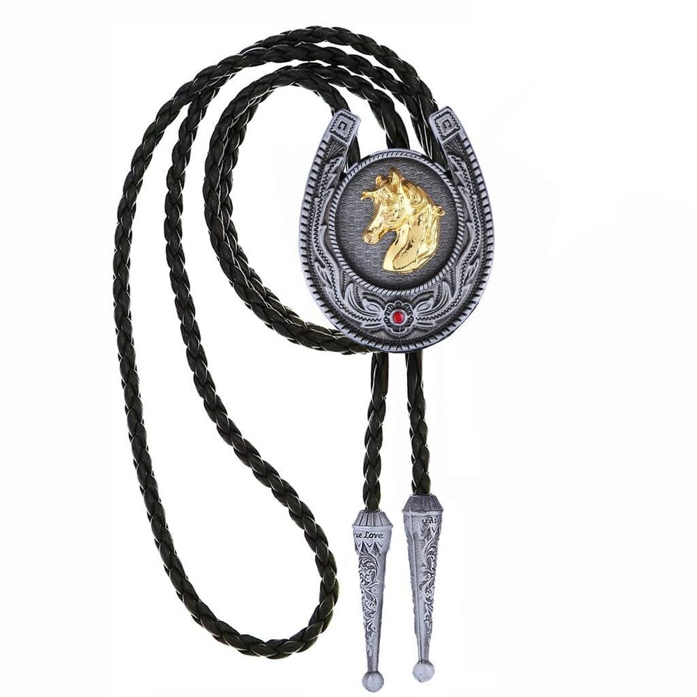 7444 Vintage Bolo Tie , Rodeo Western Golden Horse Bolo Ties, Native